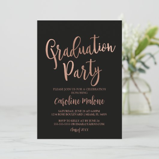 Roos Gold Glitter Afstuderen Invitation Kaart (Staand voorkant)