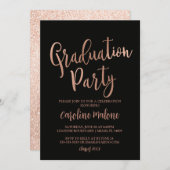 Roos Gold Glitter Afstuderen Invitation Kaart (Voorkant / Achterkant)
