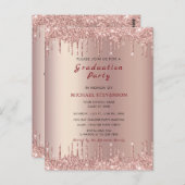 Roos Gold Glitter Afstuderen Invitation voorbeeld Briefkaart (Voorkant / Achterkant)