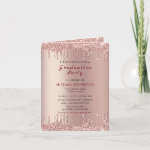 Roos Gold Glitter Afstuderen Invitation voorbeeld Notitiekaartje