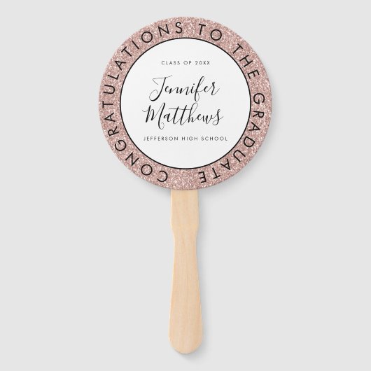 Roos Gold Glitter Afstuderen School Class Foto Handwaaier (Voorkant)