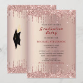 Roos Gold Glitter Afstuderen uitnodiging Sjabloon (Voorkant / Achterkant)