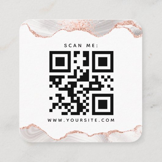 Roos Gold Glitter Agate Glam QR Code Weddenschap R Informatiekaartje (Achterkant)