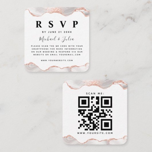 Roos Gold Glitter Agate Glam QR Code Weddenschap R Informatiekaartje (Voorkant / Achterkant)