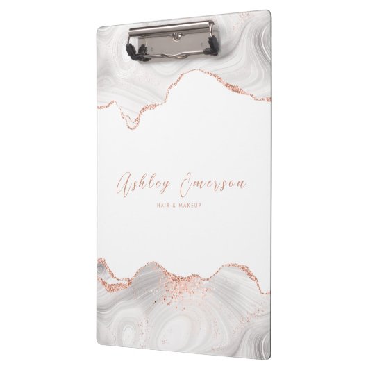 Roos Gold Glitter Agate White Klembord (Links)