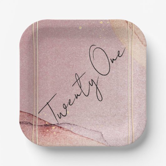 Roos Gold Glitter Alcohol Ink 21st Birthday Party Papieren Bordje (Voorkant)