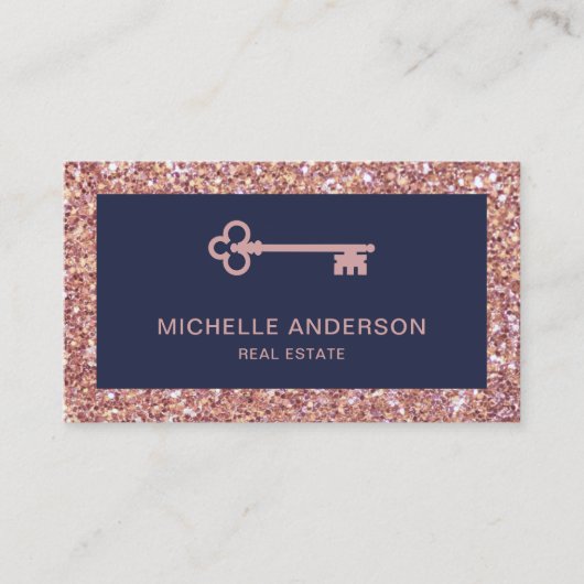 Roos Gold Glitter  Antiek Zeer onroerend goed Visitekaartje (Voorkant)