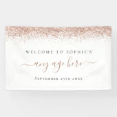 Roos Gold Glitter Any Age Birthday Name Welkom Spandoek (Horizontaal)