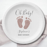 Roos Gold Glitter Baby Feet Baby shower Papieren Bordje<br><div class="desc">Deze schattige Baby shower Papieren Borden zijn versierd met een stomproze roze roze goudglitter baby en Oh Baby! in een stijlvolle typografie. Eenvoudig aan te passen.</div>