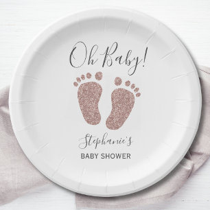 Roos Gold Glitter Baby Feet Baby shower Papieren Bordje
