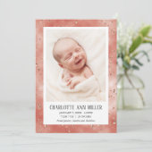 Roos Gold Glitter Baby Geboorte Aankondiging Kaart (Staand voorkant)