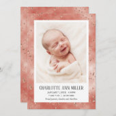 Roos Gold Glitter Baby Geboorte Aankondiging Kaart (Voorkant / Achterkant)