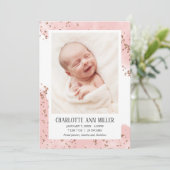 Roos Gold Glitter Baby Geboorte Aankondiging Kaart (Staand voorkant)