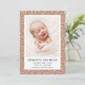 Roos Gold Glitter Baby Geboorte Aankondiging Kaart (Staand voorkant)
