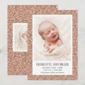 Roos Gold Glitter Baby Geboorte Aankondiging Kaart (Voorkant / Achterkant)
