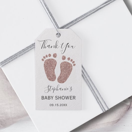 Roos Gold Glitter Baby shower Hartelijk dank Label Cadeaulabel