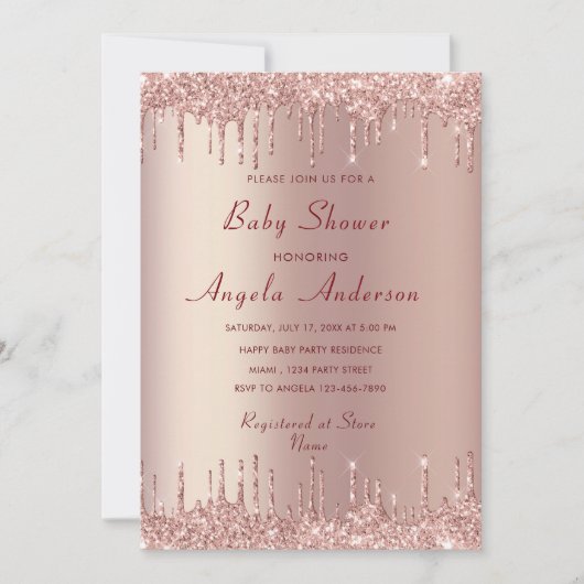 Roos Gold Glitter Baby shower Invitation (Voorkant)