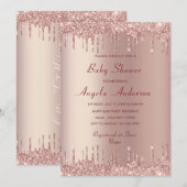 Roos Gold Glitter Baby shower Invitation (Voorkant / Achterkant)