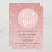 Roos Gold Glitter Baby shower Invitation Kaart (Voorkant / Achterkant)