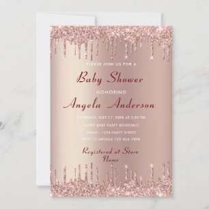 Roos Gold Glitter Baby shower Invitation voorbeeld