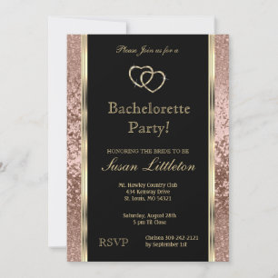 Roos Gold Glitter Bachelorette Party Invitation Kaart