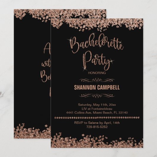 Roos Gold Glitter Bachelorette Party with Bling  Kaart (Voorkant / Achterkant)