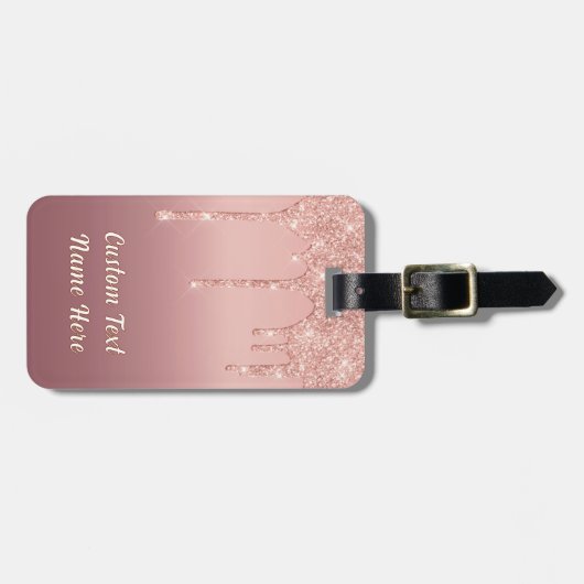 Roos Gold Glitter Bagagelabel en aangepaste tekstn (Voorkant horizontaal)