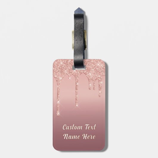 Roos Gold Glitter Bagagelabel en aangepaste tekstn (Achterkant verticaal)
