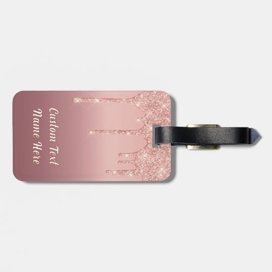 Roos Gold Glitter Bagagelabel en aangepaste tekstn (Achterkant horizontaal)