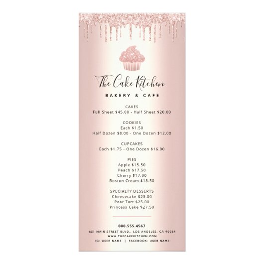 Roos Gold Glitter Bakery Cupcake Pastry Chef Menu (Voorkant)