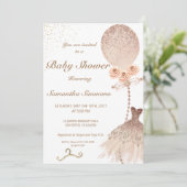 Roos Gold Glitter Ballon Dress Baby shower Kaart (Staand voorkant)