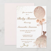 Roos Gold Glitter Ballon Dress Baby shower Kaart (Voorkant / Achterkant)