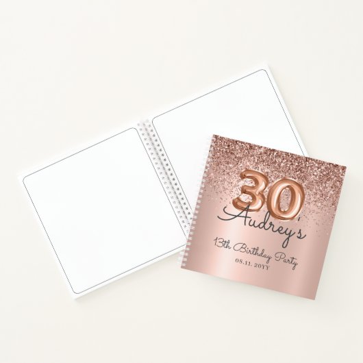 Roos Gold Glitter Balloon 30e Verjaardag Gastenboe Notitieboek (Binnen)