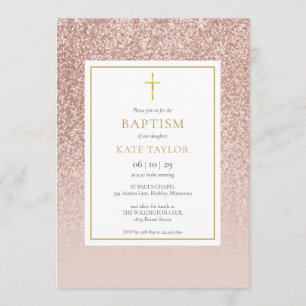 Roos Gold Glitter Baptism Christening Kaart