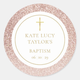 Roos Gold Glitter Baptism Christening Ronde Sticker