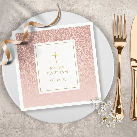 Roos Gold Glitter Baptism Christening Servet