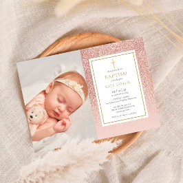 Roos Gold Glitter Baptisme Christening Foto Kaart