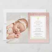 Roos Gold Glitter Baptisme Christening Foto Kaart (Voorkant)