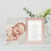 Roos Gold Glitter Baptisme Christening Foto Kaart (Staand voorkant)