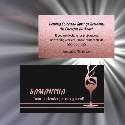 Roos Gold Glitter Bartender Event Visitekaartje