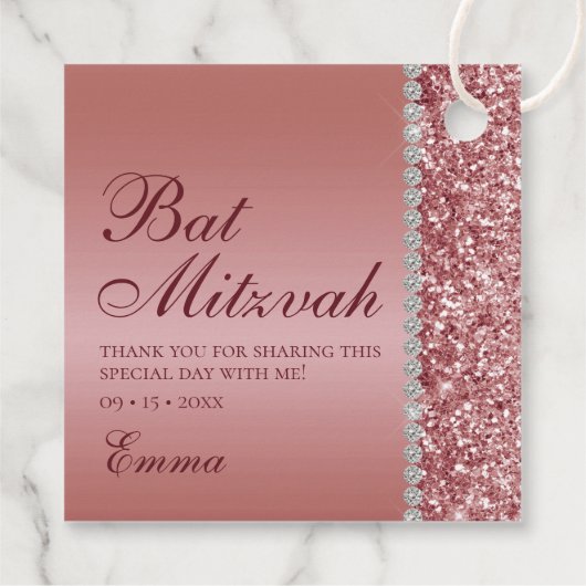 Roos Gold Glitter Bat Mitzvah Bedankjes Labels (Achterkant)