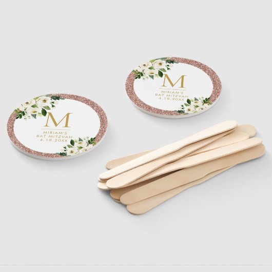 Roos Gold Glitter Bat Mitzvah Fan Handwaaier (Niet-gemonteerd)