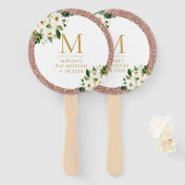 Roos Gold Glitter Bat Mitzvah Fan Handwaaier (Voorkant en achterkant)