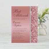 Roos Gold Glitter Bat Mitzvah Kaart (Staand voorkant)