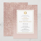Roos Gold Glitter Bat Mitzvah Kaart (Voorkant / Achterkant)