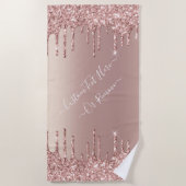 Roos Gold Glitter Beach Towel Aangepaste tekstnaam Strandlaken (Voorkant)