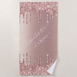 Roos Gold Glitter Beach Towel Aangepaste tekstnaam Strandlaken