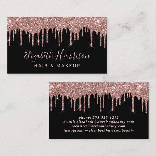 Roos Gold Glitter Beauty Black Visitekaartje (Voorkant / Achterkant)
