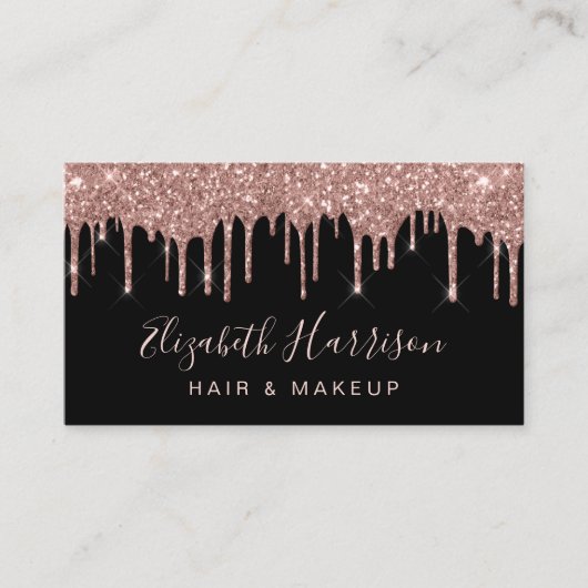 Roos Gold Glitter Beauty Black Visitekaartje (Voorkant)