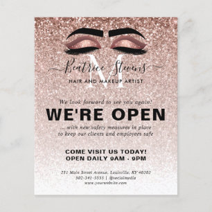 Roos Gold Glitter Beauty Salon Lashes We zijn open Flyer